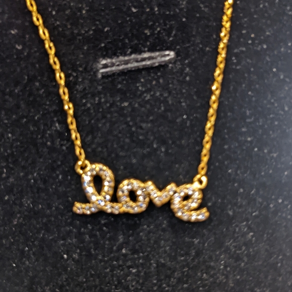ADORNIA 14K GOLD PLATED SWAROVSKI CRYSTAL CURSIVE LOVE NECKLACE NEW IN BOX ❤ - Picture 3 of 8